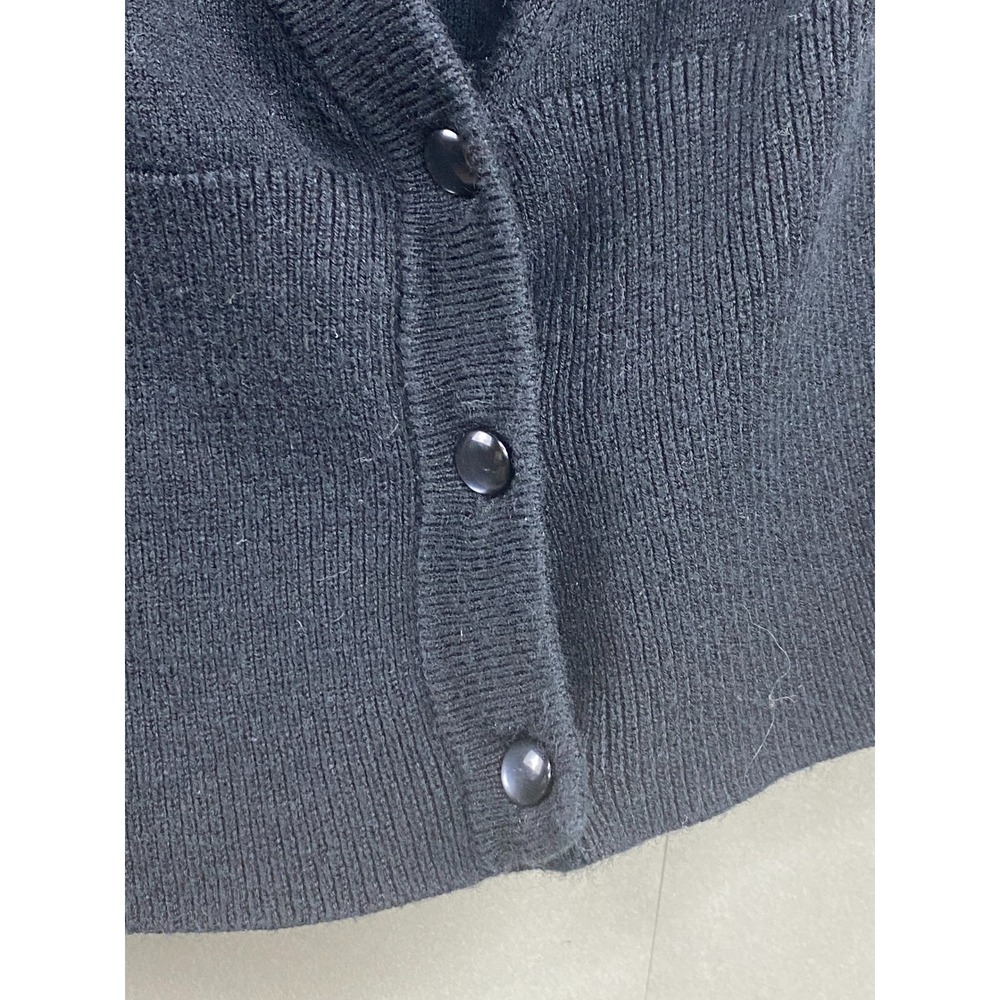 Ann Taylor Women Cardigan XL Black Wrap Front Button Cotton Wool Blend Sweater - Picture 4 of 12